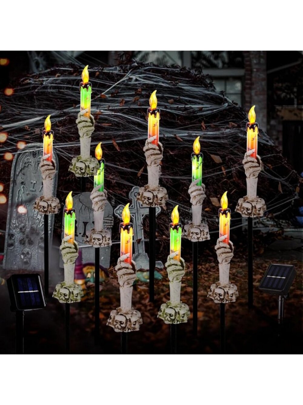 10 Pack Solar Pathway Lights for Halloween Outdoor Decorations - Spooky Glow